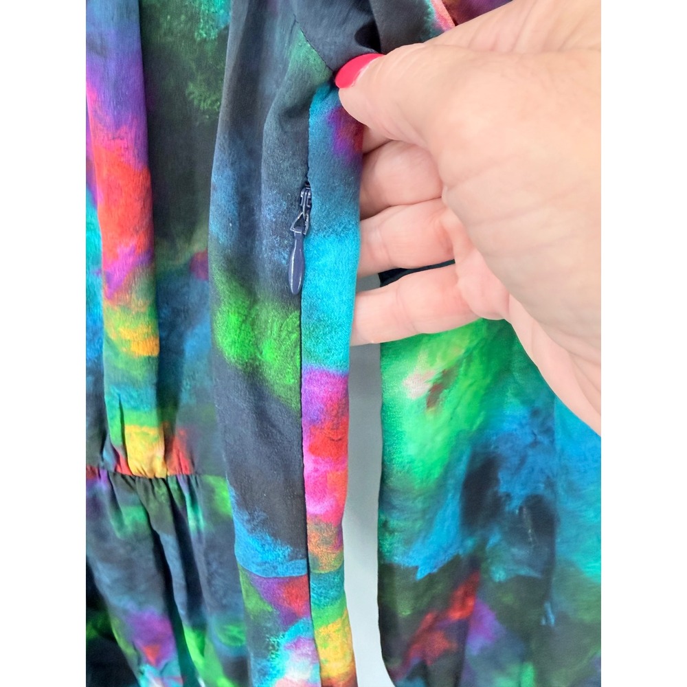 Shoshanna Silk Dress Womens 4 Multicolor Abstract Watercolor Pockets lined